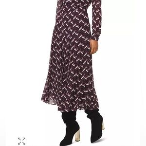 MICHAEL KORS Brown  Chevron Georgette Pleated  Midi Skirt  sz 2